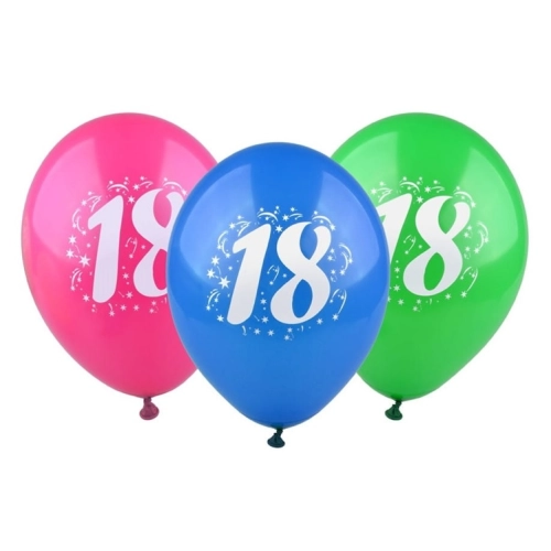 Balony z cyfrą 18 kolorowe 3 sztuki